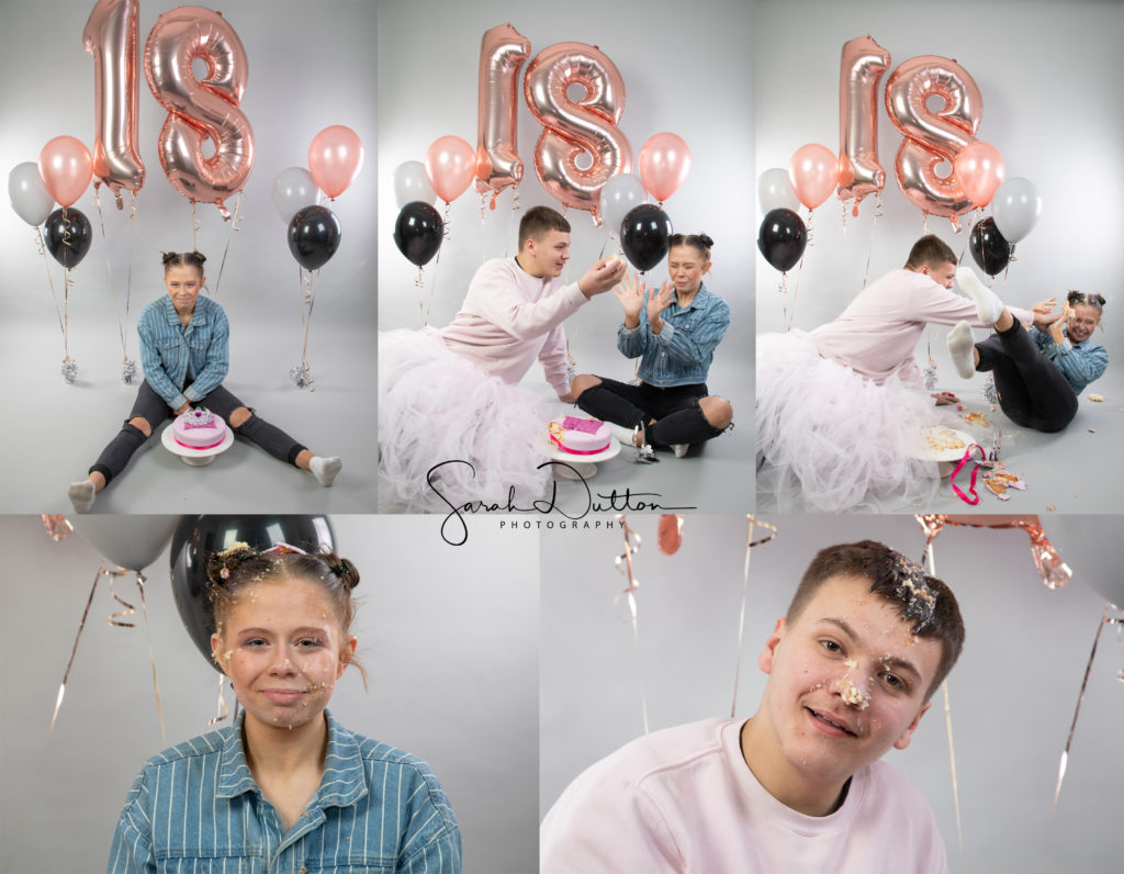 18th Birthday Cake Smash Photography taken by a profession photographer in her studio in Whitchurch Hampshire